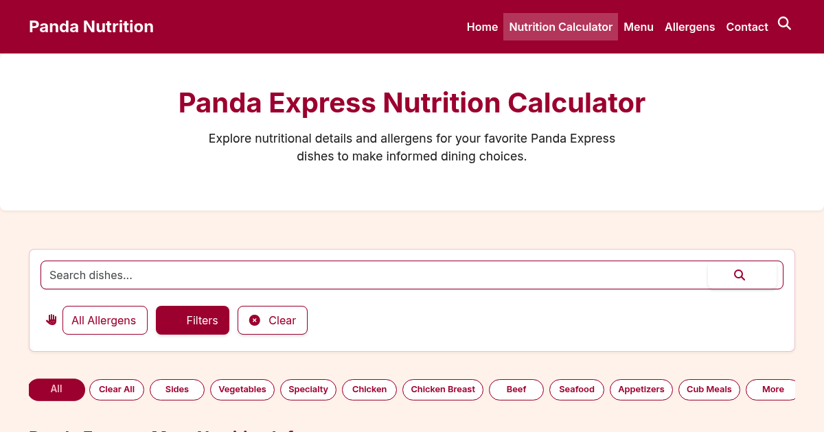 Panda Express Nutrition Calculator