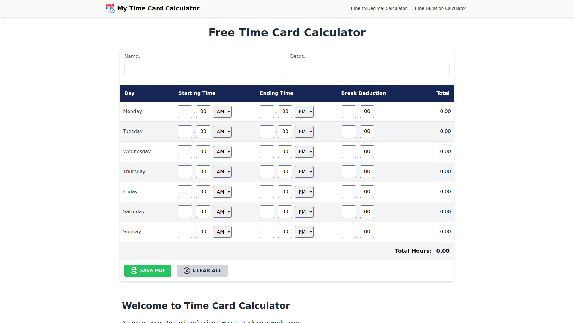 My Time Card Calculator